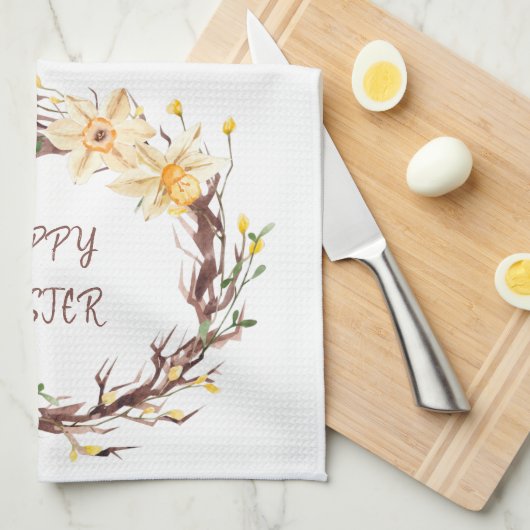 Happy Paast Daffodils Floral Wreate Theedoek (Quarter Fold)