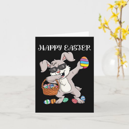 Happy Paast Day Dabbing Rabbit Eggs Toddler Boys Kaart (Gele Bloem)