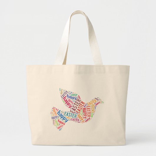 Happy Paast Dove Greep Text Grote Tote Bag (Voorkant)