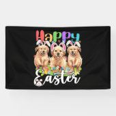 Happy Paast Drie Golden Retriever die Bunny draagt Spandoek (Horizontaal)