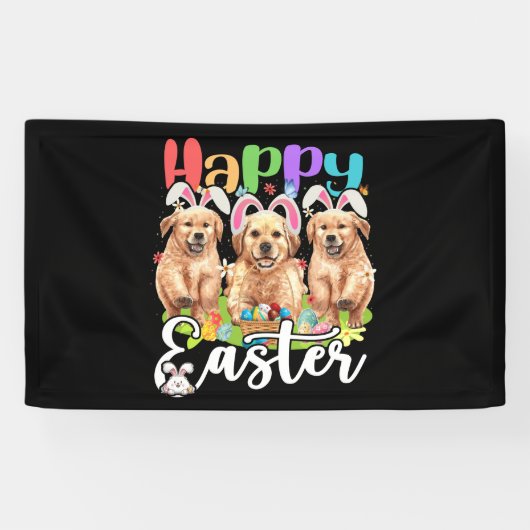 Happy Paast Drie Golden Retriever die Bunny draagt Spandoek (Horizontaal)