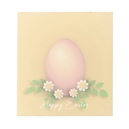 Happy Paast Egg & Flowers yellow roze pastel Notitieblok (Voorkant)