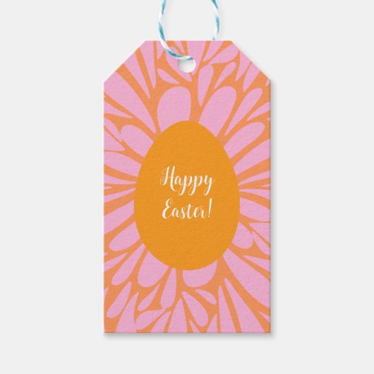 Happy Paast floral burst oranje egg Classic Round Cadeaulabel (Voorkant)