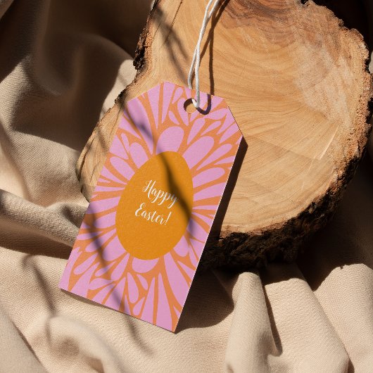 Happy Paast floral burst oranje egg Classic Round Cadeaulabel