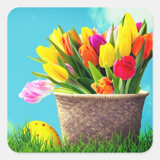 Happy Paast  Floral Vierkante Sticker (Voorkant)