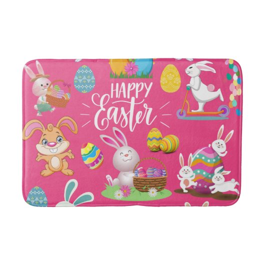 Happy Paast, grappige Bunny wil en kleurrijk Badmat (Voorkant)