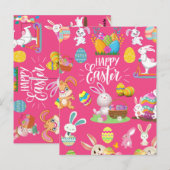 Happy Paast, grappige Bunny wil en kleurrijk Briefkaart (Voorkant / Achterkant)