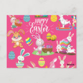 Happy Paast, grappige Bunny wil en kleurrijk Briefkaart (Achterkant)
