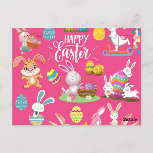 Happy Paast, grappige Bunny wil en kleurrijk Briefkaart (Achterkant)