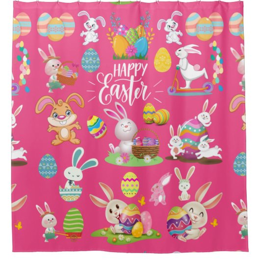 Happy Paast, grappige Bunny wil en kleurrijk Douchegordijn (Voorkant)
