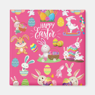 Happy Paast, grappige Bunny wil en kleurrijk    Magneet