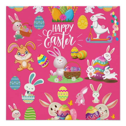 Happy Paast, grappige Bunny wil en kleurrijk Perfect Poster (Voorkant)