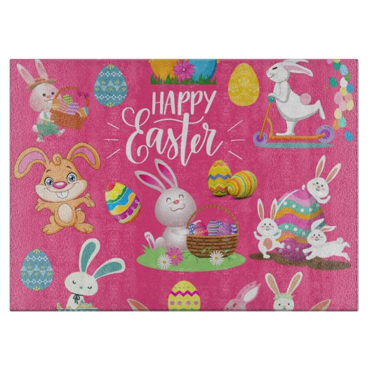 Happy Paast, grappige Bunny wil en kleurrijk Snijplank (Voorkant)