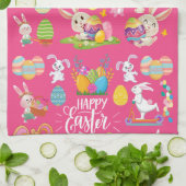 Happy Paast, grappige Bunny wil en kleurrijk Theedoek (Gevouwen)