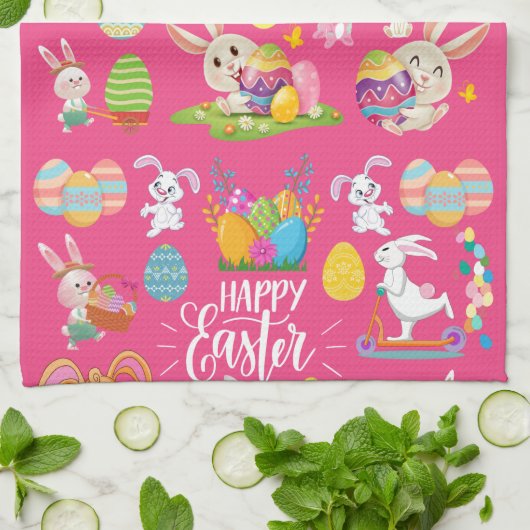 Happy Paast, grappige Bunny wil en kleurrijk Theedoek (Gevouwen)