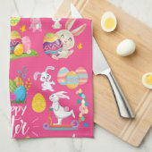Happy Paast, grappige Bunny wil en kleurrijk Theedoek (Quarter Fold)