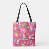 Happy Paast, grappige Bunny wil en kleurrijk Tote Bag (Achterkant)