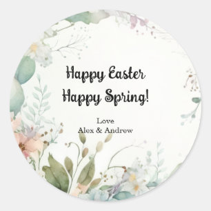 Happy Paast Happy Spring Waterverf Floral Ronde Sticker