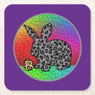Happy Paast Leopard Print Bunny Rabbit en Egg T Kartonnen Onderzetters