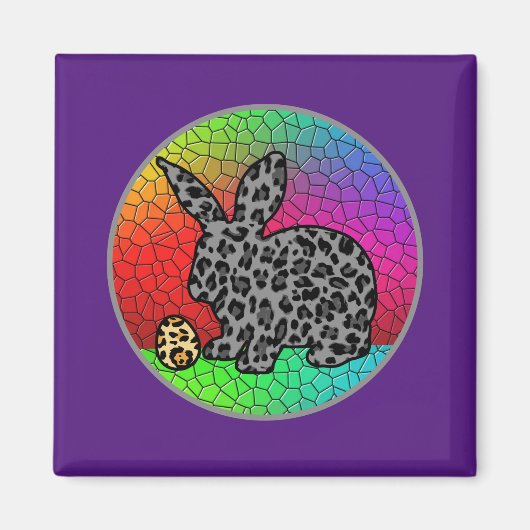 Happy Paast Leopard Print Bunny Rabbit en Egg T Magneet (Voorkant)
