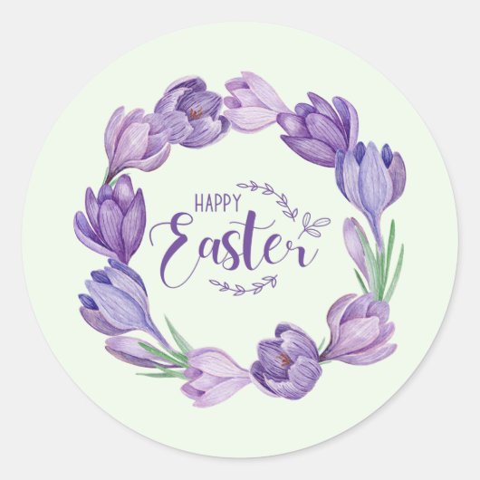 Happy Paast Paarse Crocus Flower Wreate Ronde Sticker (Voorkant)