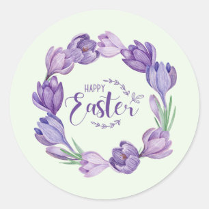 Happy Paast Paarse Crocus Flower Wreate Ronde Sticker