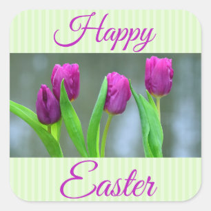 Happy Paast Paarse Tulips Stickers