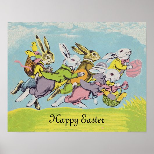 Happy Paast Pastel die konijnen runt Poster (Voorkant)