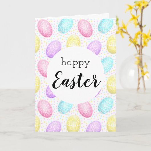 Happy Paast Pastel Egg Pattern Wenskaart Kaart (Gele Bloem)