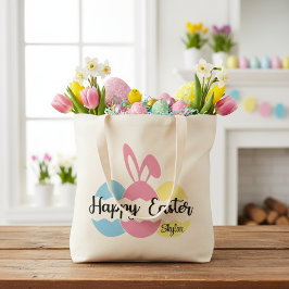 Happy Paast Pastel Eggs en Bunny Ears Custom Tote Bag