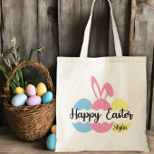 Happy Paast Pastel Eggs en Bunny Ears Custom Tote Bag