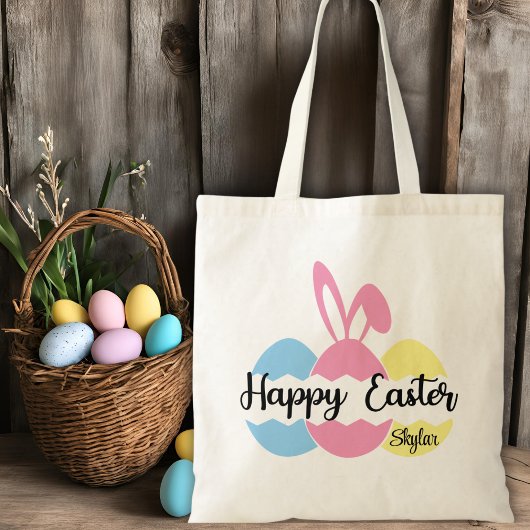 Happy Paast Pastel Eggs en Bunny Ears Custom Tote Bag