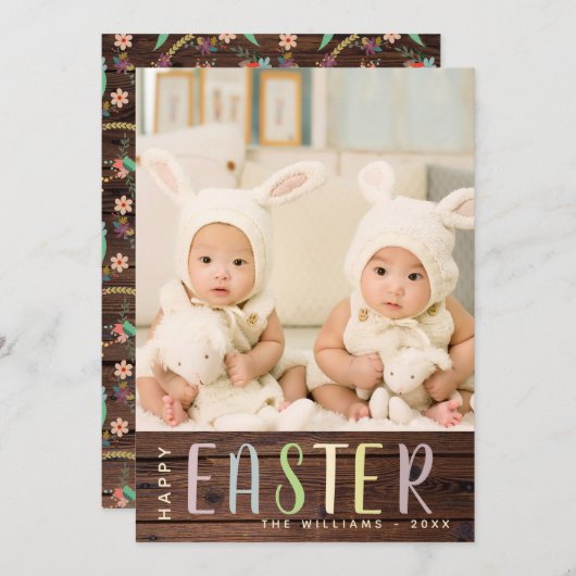 Happy Paast PHOTO-kaart - Robuuste bloemen Feestdagenkaart (Voorkant / Achterkant)