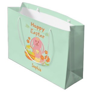 Happy Paast Pink Rabbit en Flowers Large Gift Ba Groot Cadeauzakje
