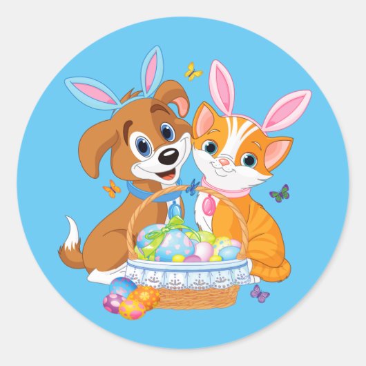 Happy Paast Puppy en Kitten Ronde Sticker (Voorkant)