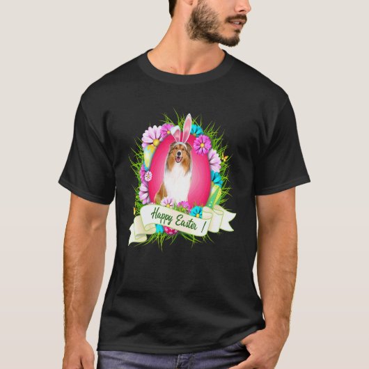Happy Paast Rough Collie Wearing Bunny Ear Eggs C T-shirt (Voorkant)