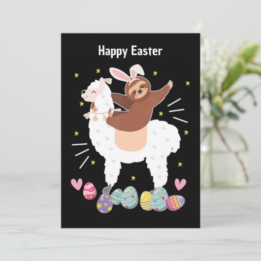 Happy Paast Sloth en llama Flat-vakantiekaart Feestdagenkaart (Staand voorkant)