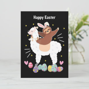 Happy Paast Sloth en llama Flat-vakantiekaart Feestdagenkaart