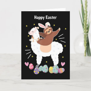 Happy Paast Sloth en llama-vakantiekaart Feestdagen Kaart