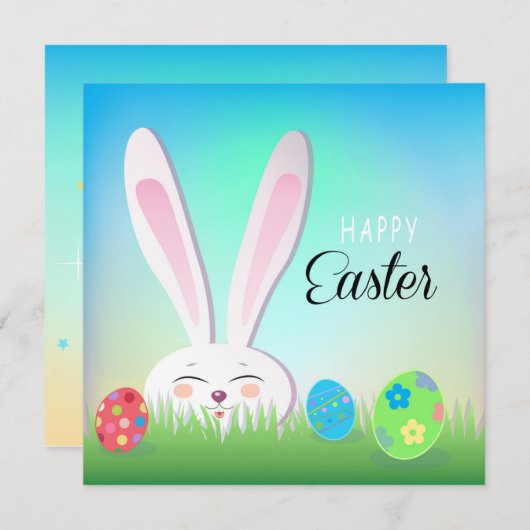 Happy Paast Spring Cute Bunny Easter Eggs Hunt Feestdagenkaart (Voorkant / Achterkant)