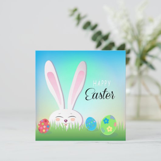 Happy Paast Spring Cute Bunny Easter Eggs Hunt Feestdagenkaart (Staand voorkant)