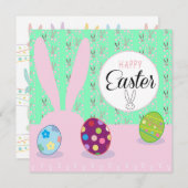 Happy Paast Spring Cute Bunny Easter Eggs Hunt Feestdagenkaart (Voorkant / Achterkant)