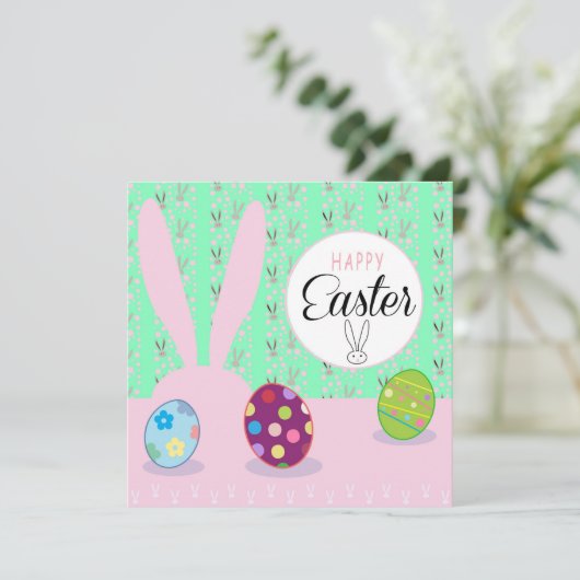 Happy Paast Spring Cute Bunny Easter Eggs Hunt Feestdagenkaart (Staand voorkant)