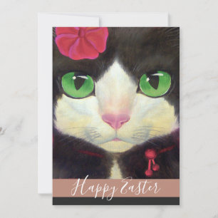 Happy Paast Tuxedo Cat Kitten Illustratie Holida Feestdagenkaart