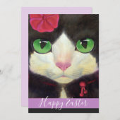 Happy Paast Tuxedo Cat Paarse Kitten Illustratie Feestdagenkaart (Voorkant / Achterkant)