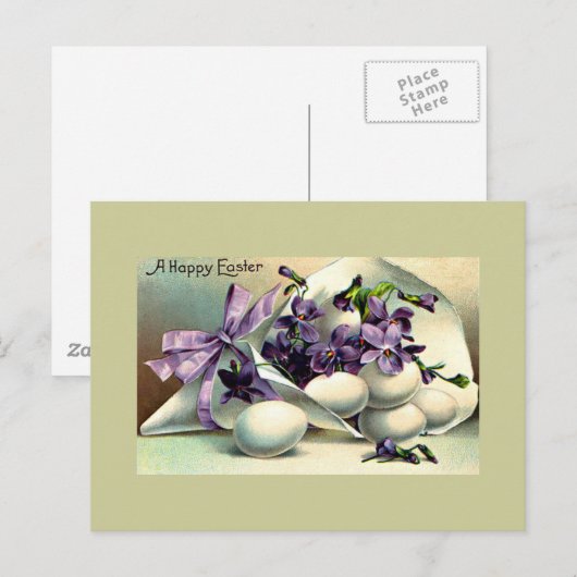 Happy Paast Violets & Eggs  Feestdagenkaart (Voorkant / Achterkant)