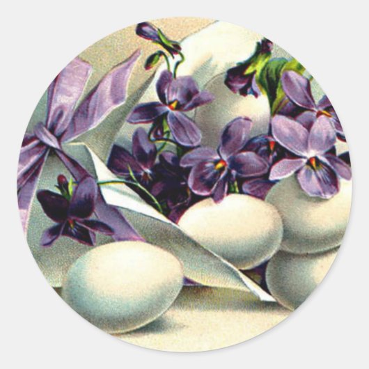 Happy Paast Violets & Eggs Ronde Sticker (Voorkant)