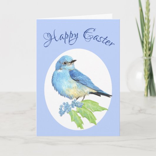 Happy Paast Waterverf Bird, Mountain Bluebird Feestdagen Kaart (Voorkant)