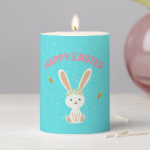 Happy Paast witte bunny op blauw
