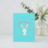 Happy Paast witte bunny op blauw Briefkaart (Staand voorkant)